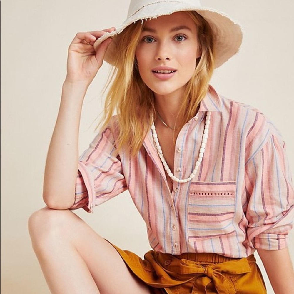 NEW Anthropologie Maeve Lida Striped Button Down Shirt Size L